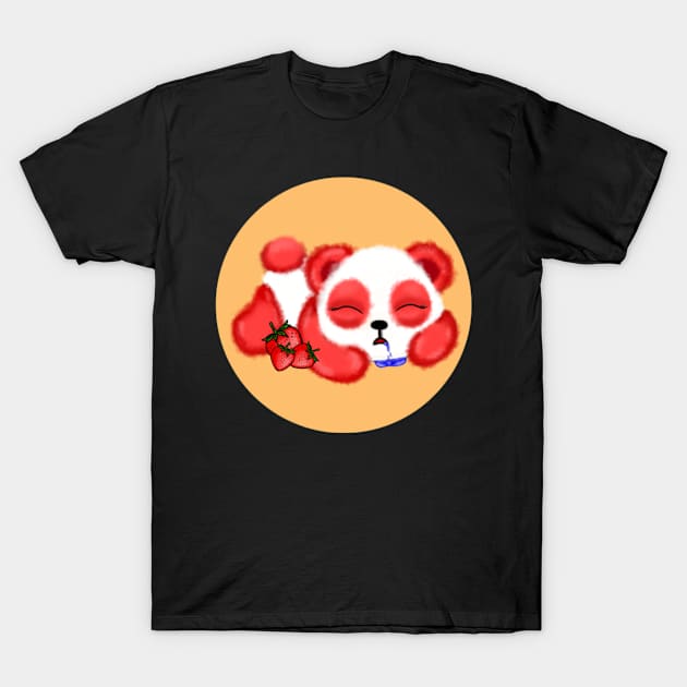 Sleepy Strawberry Panda T-Shirt by SquishyBeeArt